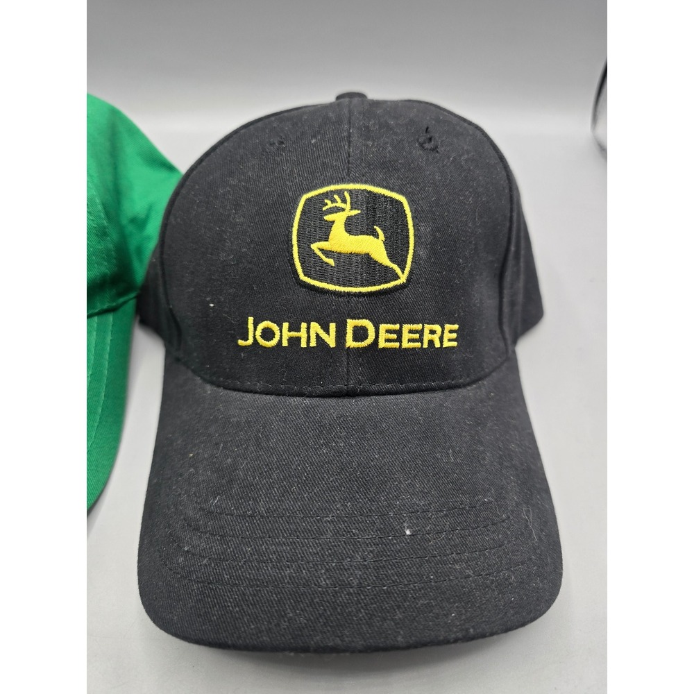 John Deere Baseball Cap Bundle Green and Black Embroidered Logo Hats 2 Pack - Picture 2 of 14